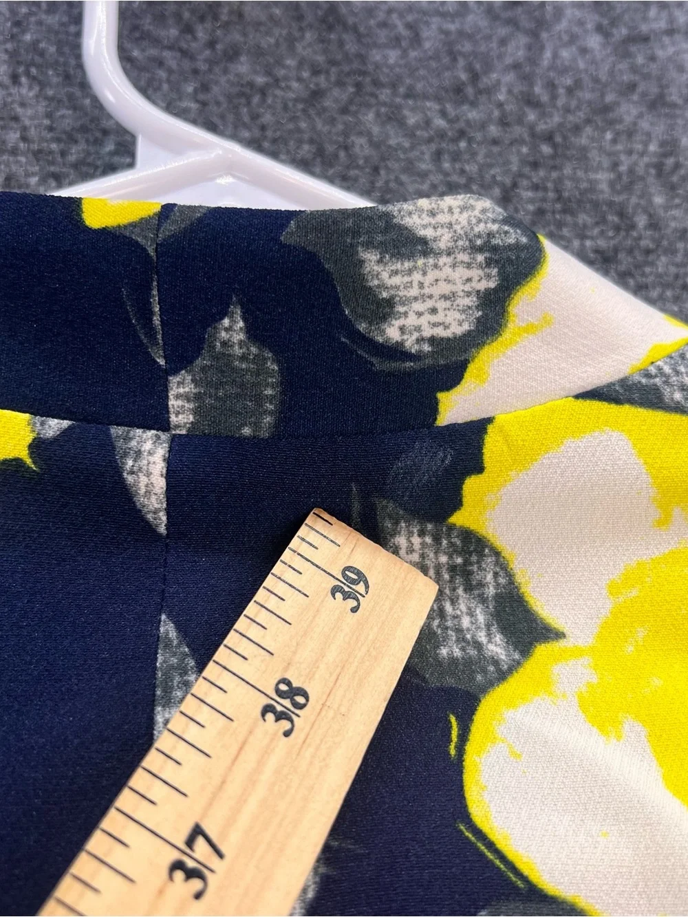 Ovi Open-Front Cropped Blazer Sz Large Navy Blue/Yellow Floral Print Career Work